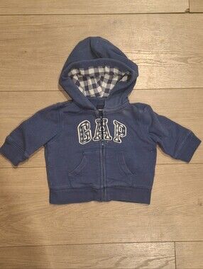 3/$30 Baby GAP Blue Checked Zip-Up Hoodie 3-6M